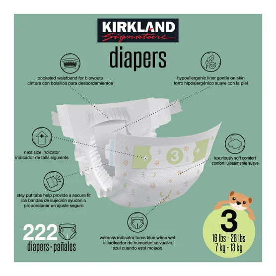 Kirkland Signature Diaper Size 3, 222-count
