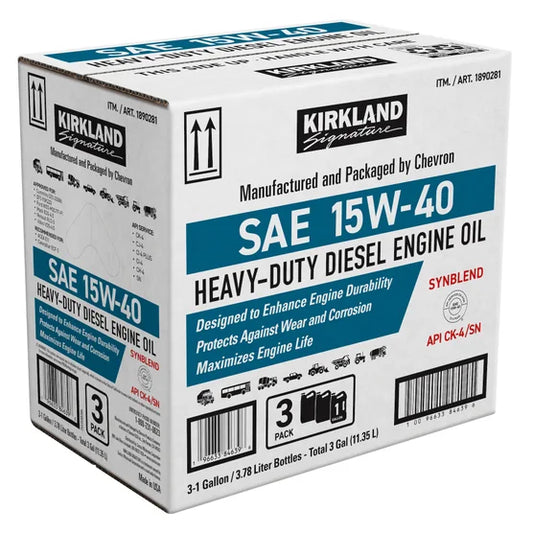 Kirkland Signature Heavy Duty Diesel 15W40 Synblen, 1 gal, 3-count