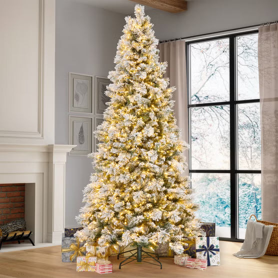 9' Pre-Lit Glitter Flocked Micro LED with Twinkle Artificial Christmas Tree*