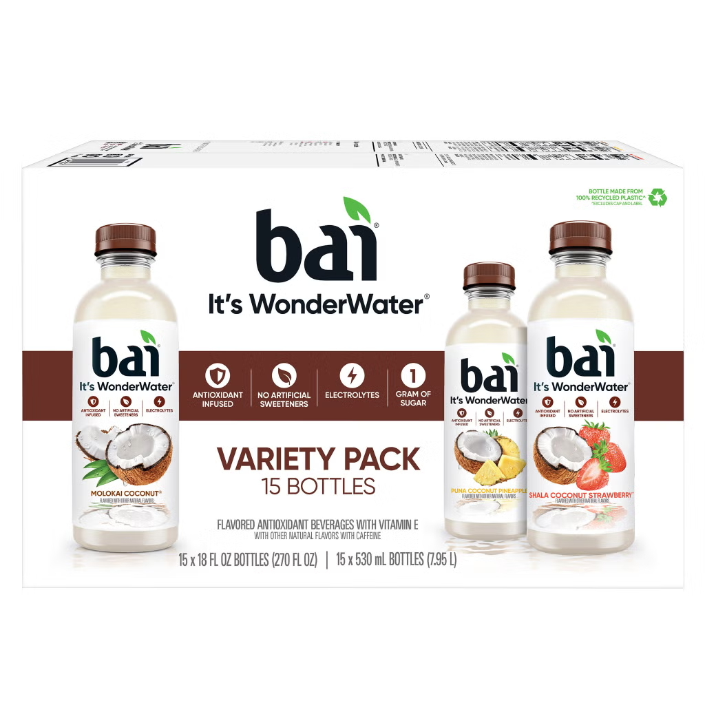 Bai Antioxidant Beverage, Coconut Variety Pack, 18 fl oz, 15-count