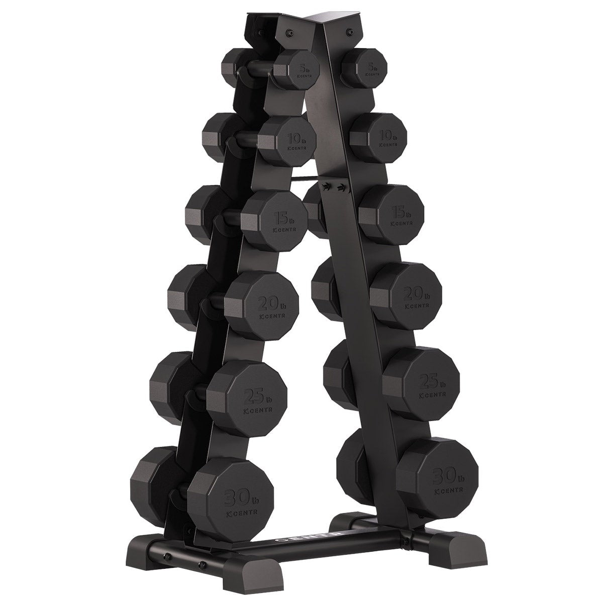 Centr 12-sided 5-30 lb. Rubber Dumbbell Set with Rack*
