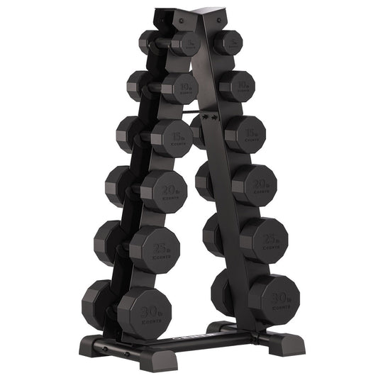 Centr 12-sided 5-30 lb. Rubber Dumbbell Set with Rack*