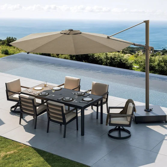 cantilever patio umbrella with rolling base Mirador 11.4’ Cantilever Umbrella with Rolling Base*