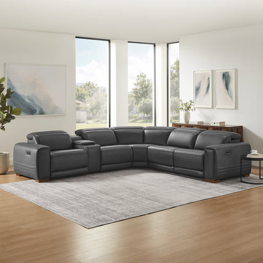 Aiden & Ivy Karson Leather Power CloudZero Reclining Sectional with Power Headrests, Gray*