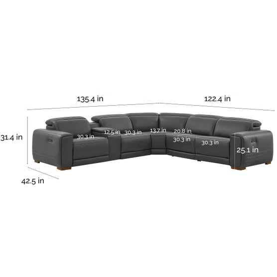 Aiden & Ivy Karson Leather Power CloudZero Reclining Sectional with Power Headrests, Gray*