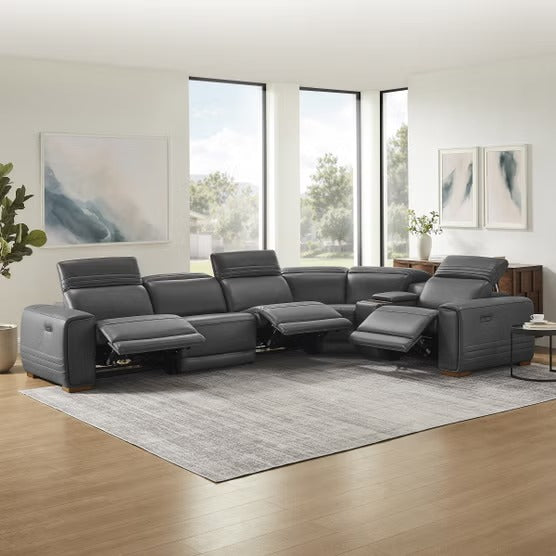 Aiden & Ivy Karson Leather Power CloudZero Reclining Sectional with Power Headrests, Gray*