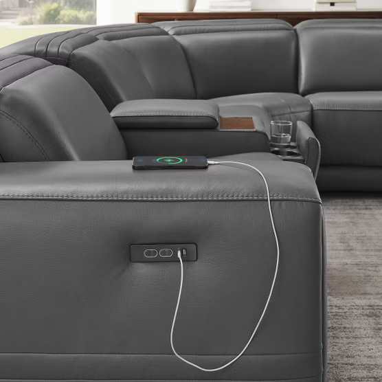 Aiden & Ivy Karson Leather Power CloudZero Reclining Sectional with Power Headrests, Gray*