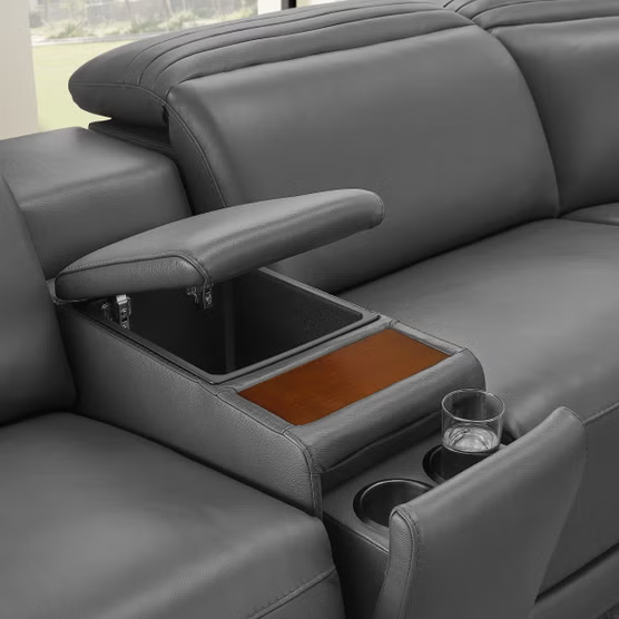 Aiden & Ivy Karson Leather Power CloudZero Reclining Sectional with Power Headrests, Gray*