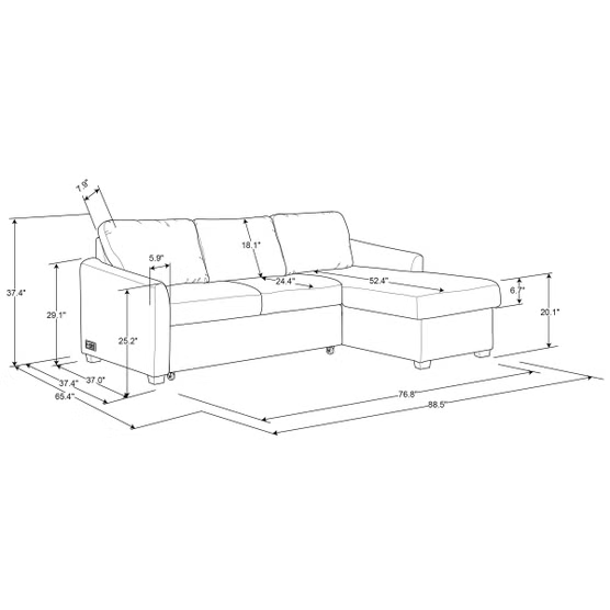 Coddle Cameron Convertible Sofa with Reversible Chaise and Storage, Taupe*