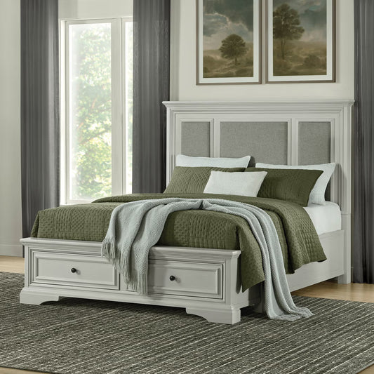 Anistyn Wood Bed Frame with Upholstered Headboard, Gray Finish*