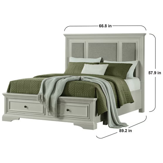 Anistyn Wood Bed Frame with Upholstered Headboard, Gray Finish*