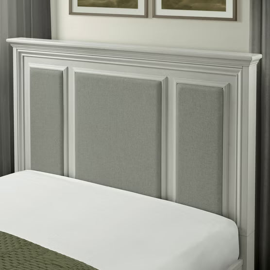 Anistyn Wood Bed Frame with Upholstered Headboard, Gray Finish*