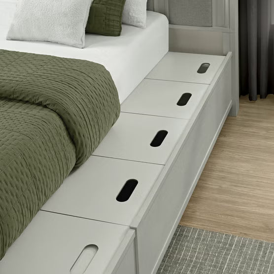 Anistyn Wood Bed Frame with Upholstered Headboard, Gray Finish*