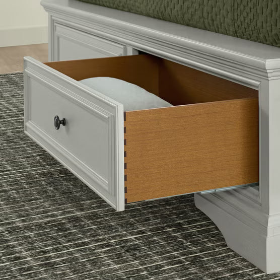 Anistyn Wood Bed Frame with Upholstered Headboard, Gray Finish*