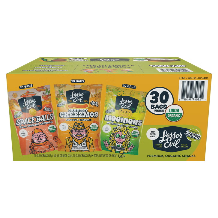 Lesser Evil Organic Snacks, Variety Pack, 30-count