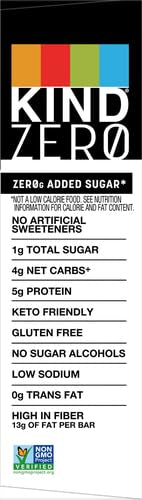 Kind Zero Added Sugar Bars Peanut Butter Dark Chocolate, 5 Count