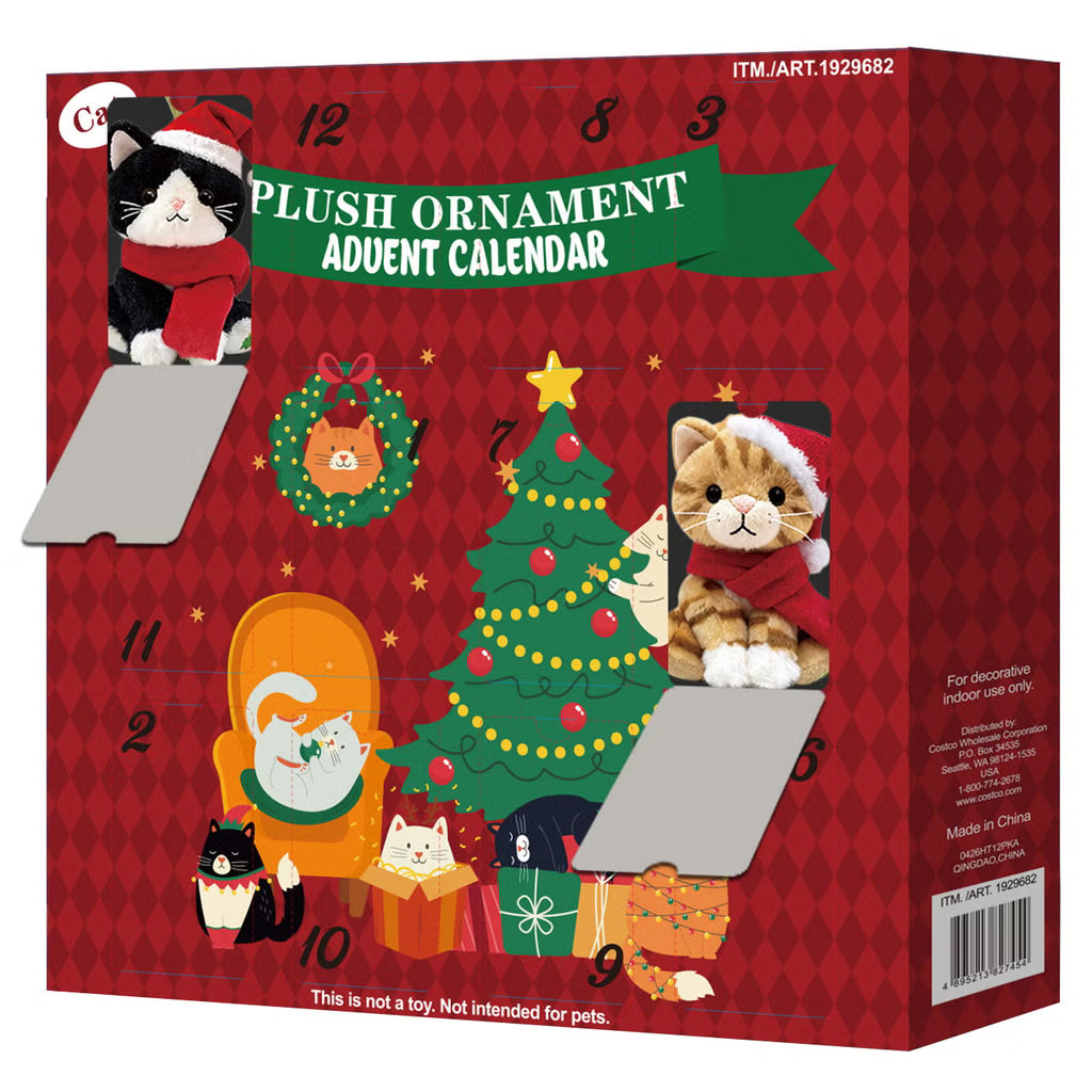 Plush Ornament Advent Calendar, Set of 12, Cats or Dogs