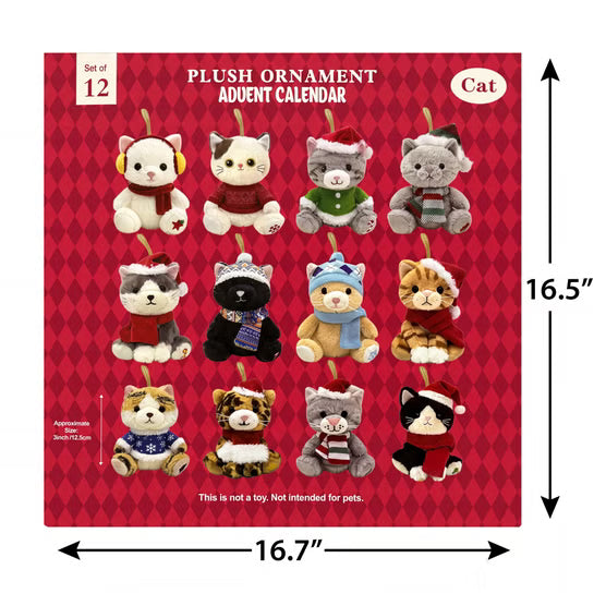 Plush Ornament Advent Calendar, Set of 12, Cats or Dogs