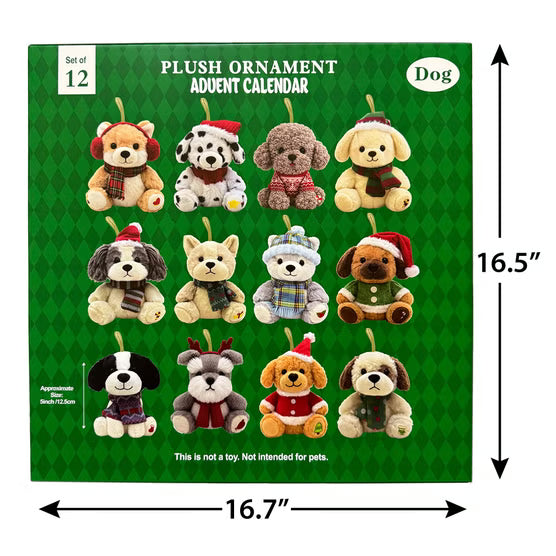 Plush Ornament Advent Calendar, Set of 12, Cats or Dogs
