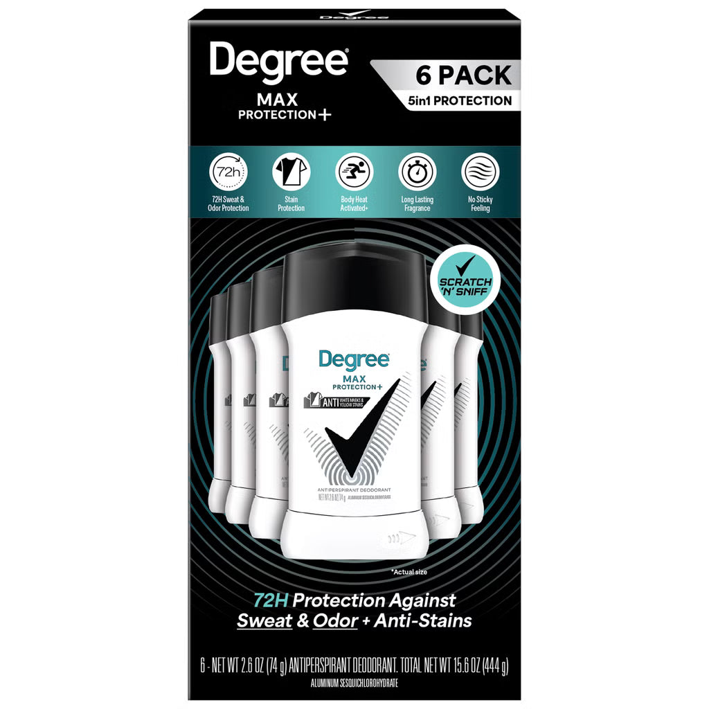 Degree Men Max Protection+ Antiperspirant Deodorant, 2.6 oz, 6-pack