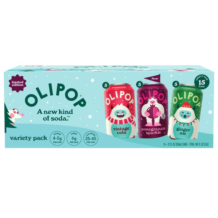 Olipop Soda, Winter Variety Pack, 12 fl oz, 15-count