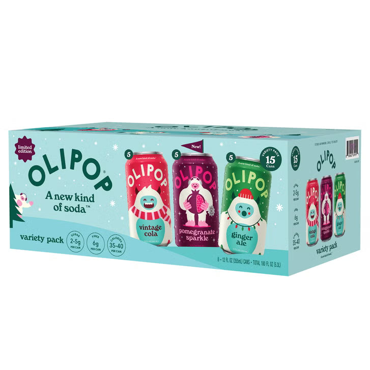 Olipop Soda, Winter Variety Pack, 12 fl oz, 15-count