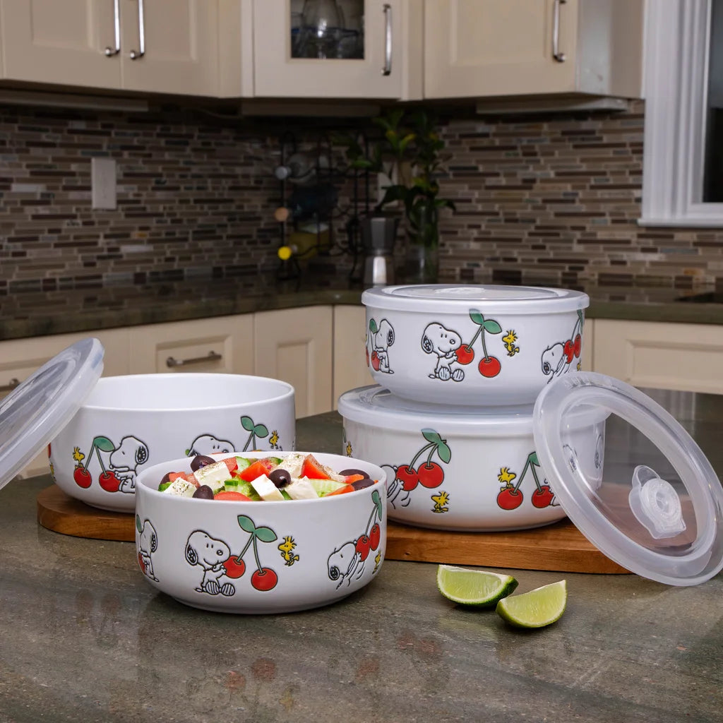 Decorated Food Storage Bowls with Venting Lids, 4-pack