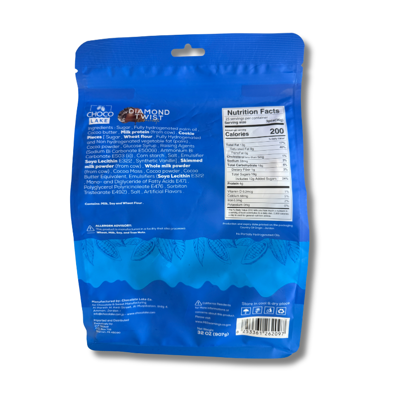 Choco Lake Diamond Twist Milk Chocolate with Cookie and Cream, 32 oz