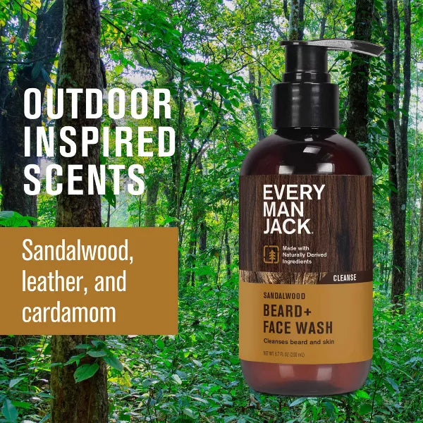 Every Man Jack Men's Nourishing Beard + Face Sandalwood Wash, 6.7 oz