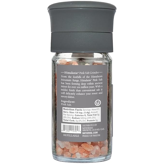 Natierra Himalayan Course Pink Salt Grinder, 3 oz