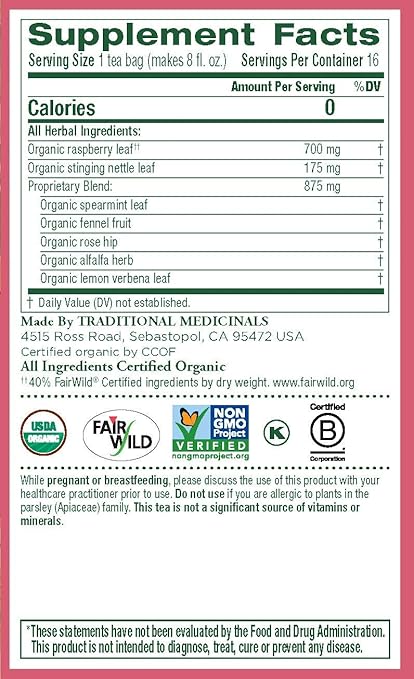 Traditional Medicinals Organic Raspberry Leaf Pregnancy Tea, 16 Count