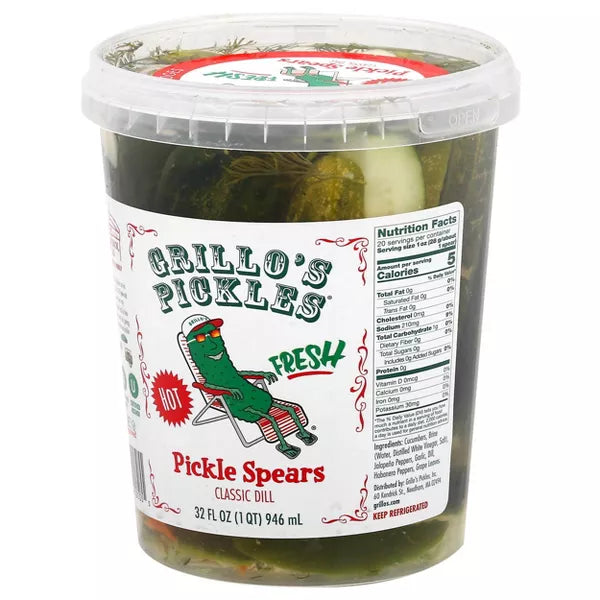 Grillo's Pickles Hot Italian Dill Spears, 32 oz