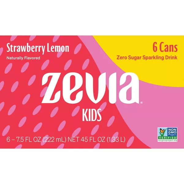 Zevia Kidz Strawberry Lemonade Zero Calorie Soda, 6 Count