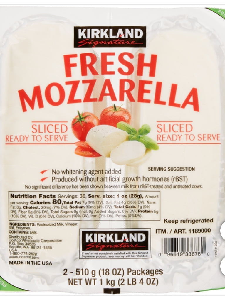 Krikland Signature Sliced Mozzarella 2 ct, 18 oz