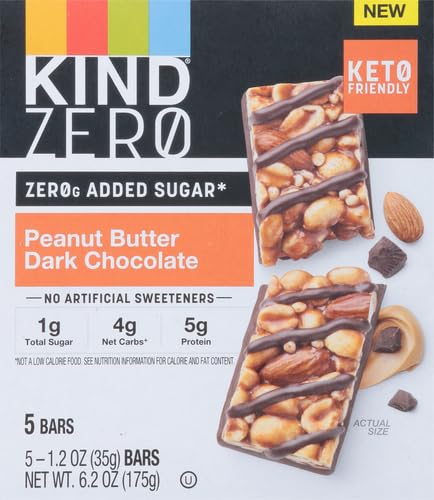 Kind Zero Added Sugar Bars Peanut Butter Dark Chocolate, 5 Count