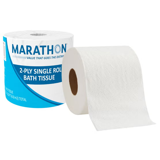 Marathon Bath Tissue, Standard Roll, 2-Ply, 4" x 4", 470 Sheets, 48 ct