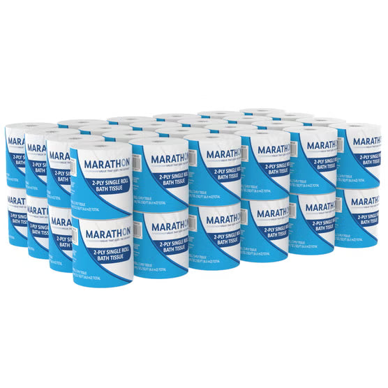 Marathon Bath Tissue, Standard Roll, 2-Ply, 4" x 4", 470 Sheets, 48 ct