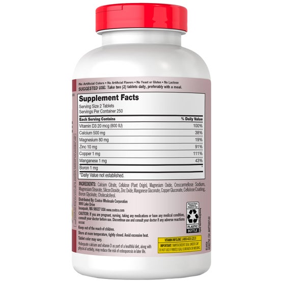 Kirkland Signature Calcium Citrate, Magnesium and Zinc, 500 Tablets