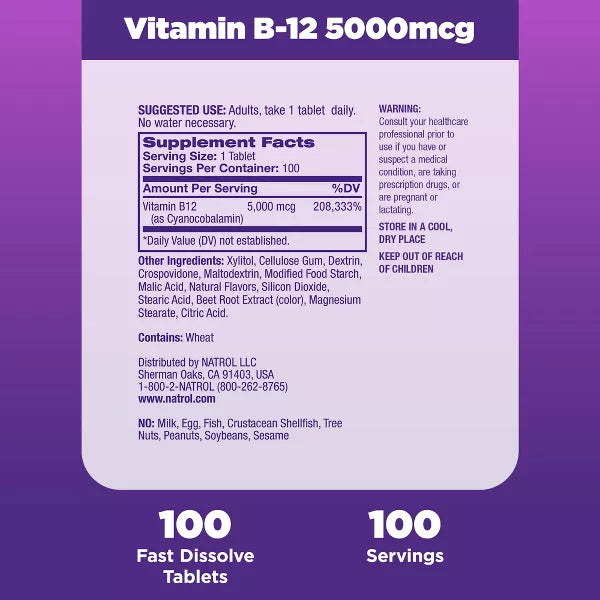 Natrol Vitamin B-12 5,000 mcg, 100 Count