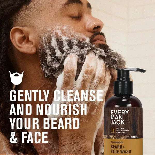 Every Man Jack Men's Nourishing Beard + Face Sandalwood Wash, 6.7 oz