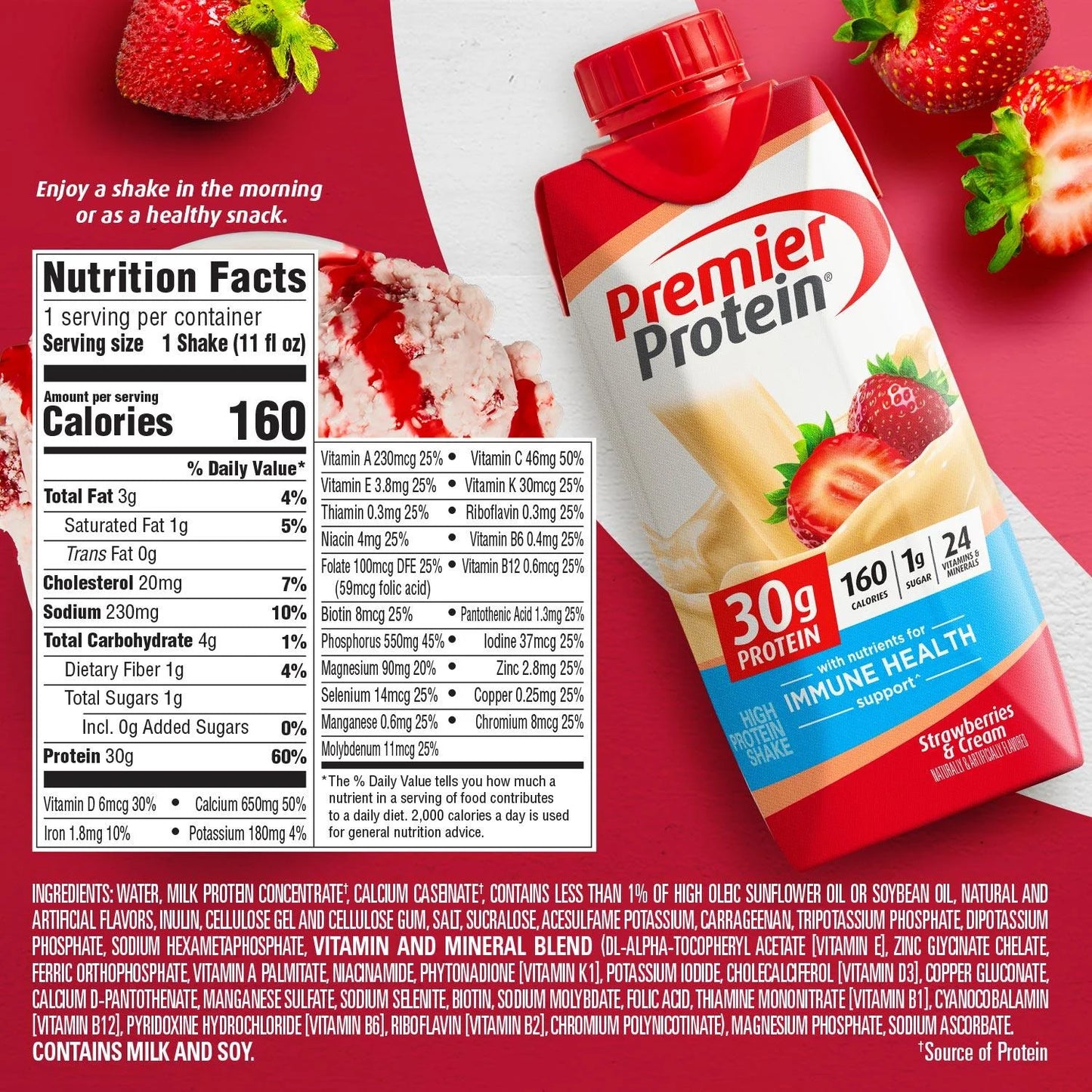 Premier Protein Shake, Strawberries & Cream, 30g Protein, 11 Fl Oz, 12 Ct