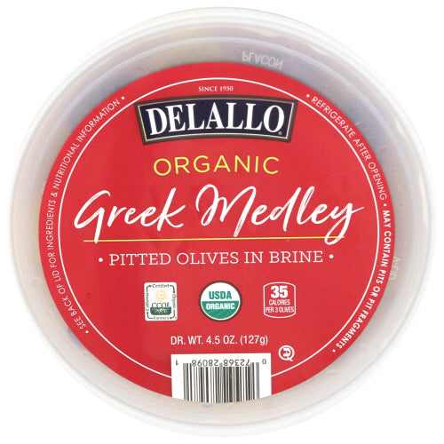 Delallo Organic Greek Medley Pitted Olives, 4.5 oz