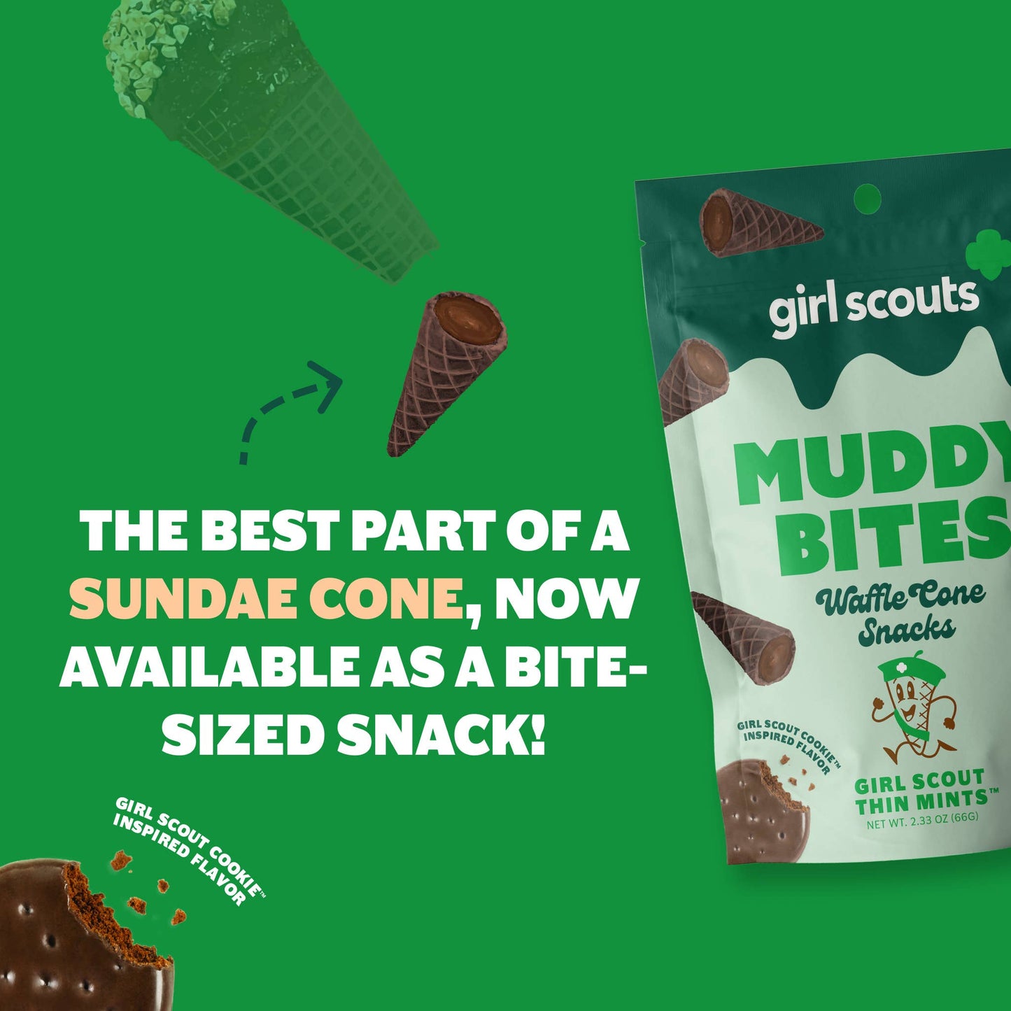 Muddy Bites Thin Mint Bite-Sized Waffle Cones Snacks, 2.33 oz