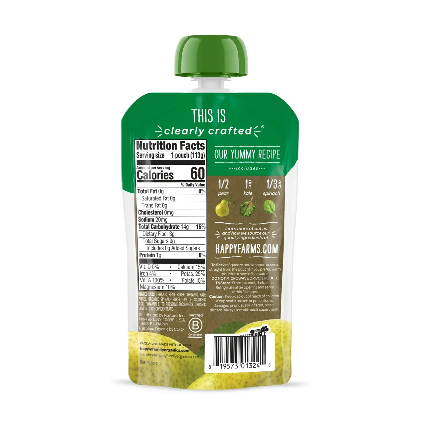 Happy Baby Pears Kale and Spinach Baby Food, 4 oz