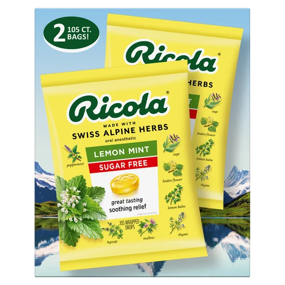Ricola Sugar Free Lemon Mint Herb Throat Drops, 105 Drops, 2 ct