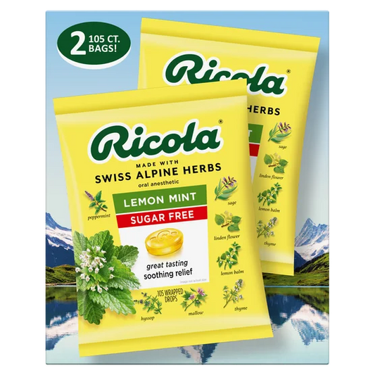 Ricola Sugar Free Lemon Mint Herb Throat Drops, 105 Drops, 2 ct