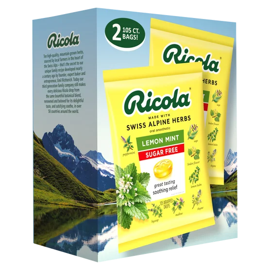 Ricola Sugar Free Lemon Mint Herb Throat Drops, 105 Drops, 2 ct