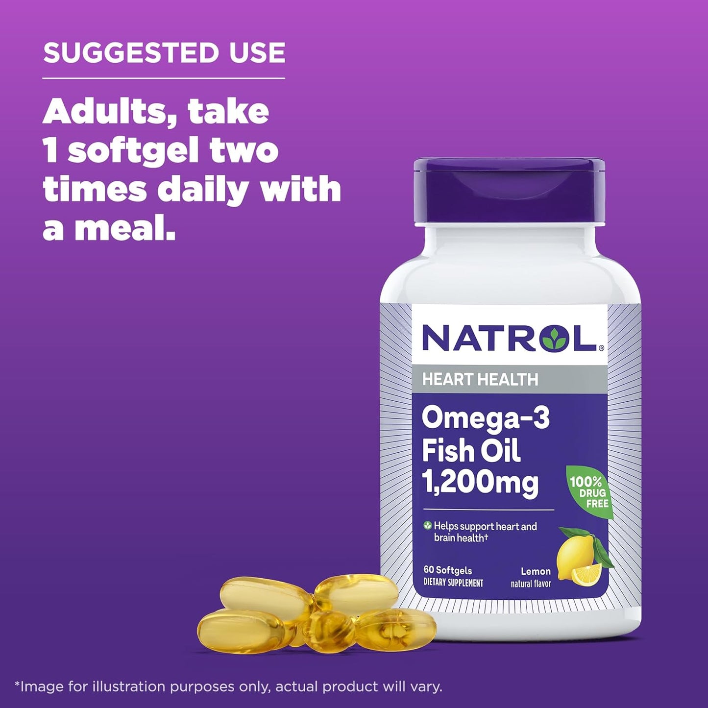 Natrol Omega-3 Fish Oil 1200 mg Softgels, 60 Count