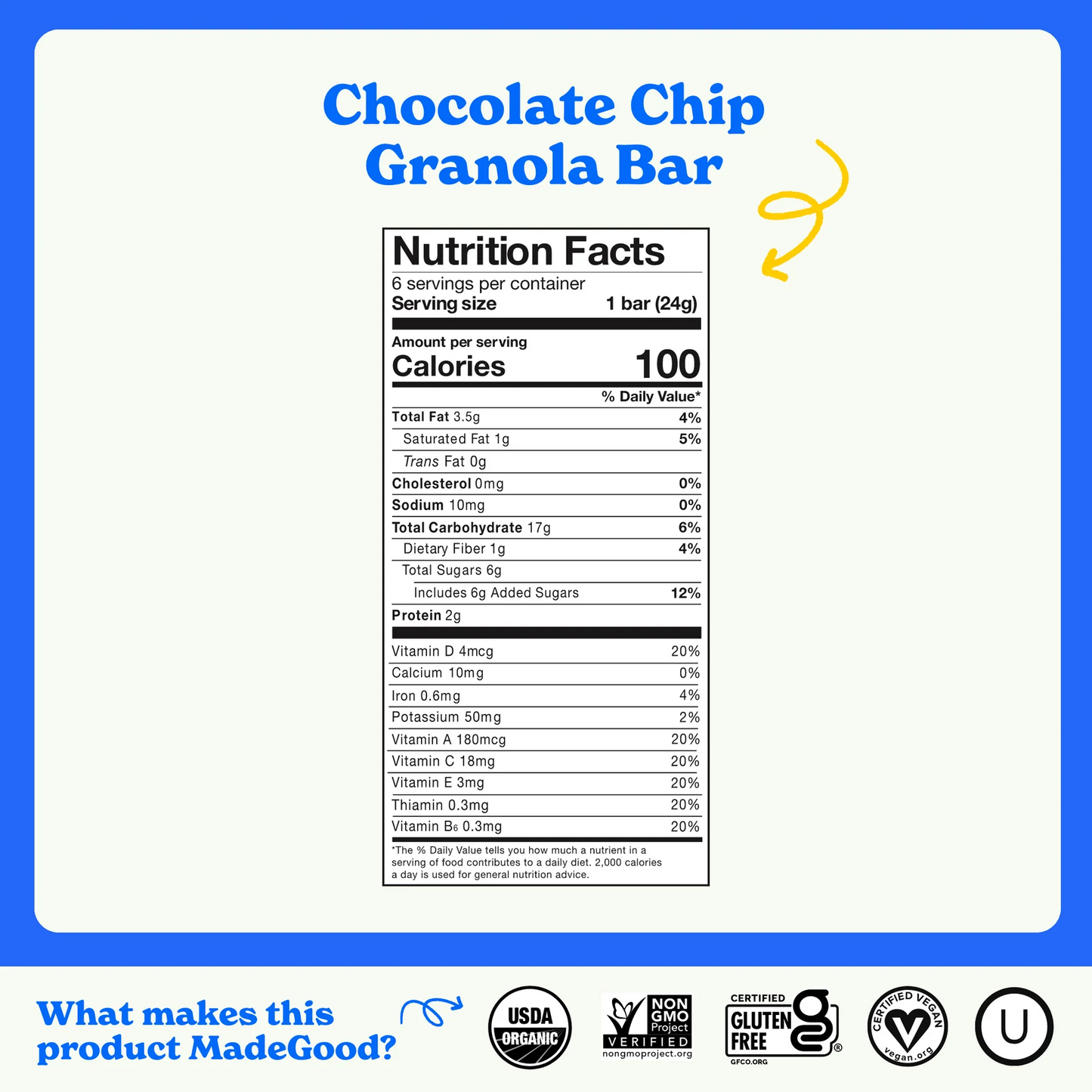 Madegood Chocolate Chip Granola Bars, 5.1 oz