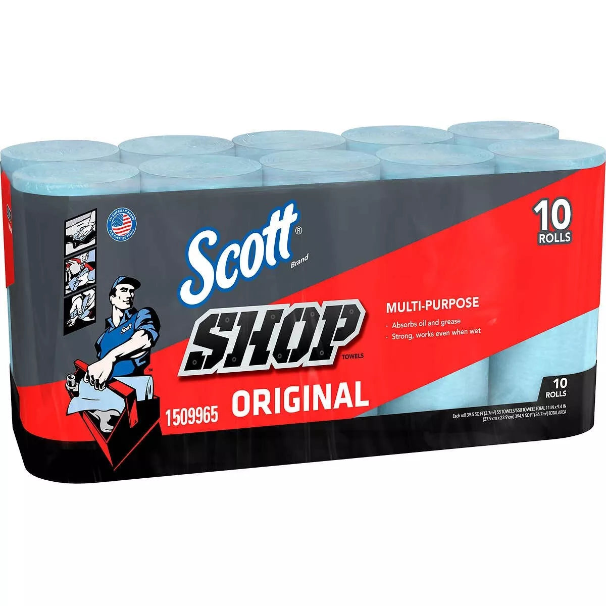 Scott Shop Towels Original Multi-Purpose, Blue, 10 Rolls